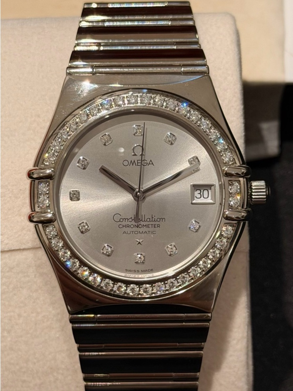 Omega Constellation 18k White Diamond Dial & Bezel 36mm Rare Watch 1105.36.00